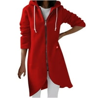Ženske padajuće jakne Pocket Redularna nepravilna kapuljača s dugim rukavima Čvrsta boja Zip Duks-kaput