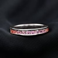 Pola vječnosti bend zvona sa kreiranim ružičastim safirom za žene, srebrna u sterlingu, US 5,50