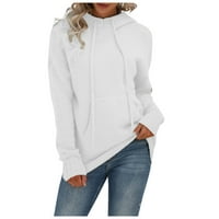 Ženske vrhove ženske modne jeseni i zimske džepove u boji s kapuljačom toplim džemper-bijelom bojom