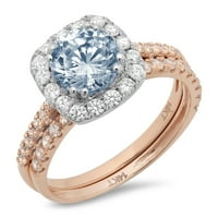 1. CT sjajan okrugli rez simulirani Blue Diamond 18k Rose Bijeli Gold Halo Pasijans sa akcentima Bridal
