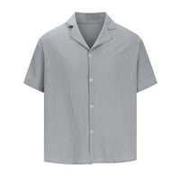 Muške majice Muškarci Ležerne prilike Solid Clantdown kratki rukav Košulja za zatvaranje havajske bluze Pamučne majice za muškarce mišićne košulje za muškarce, sivo, s