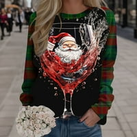 Yuwegr Žene sretan božićni print o vratu dugim rukavima topla i ugodan trenerke za bluzu pulover za