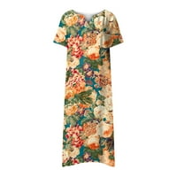 Boho haljine Ženski odmor V-izrez Dužina gležnja kratkih rukava cvjetna a-linija narančasta 2xl