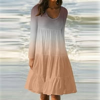 Umfun Ljetni štedni čišćenje Ženska modna casual udobne ispis haljina s dugim rukavima Khaki XL