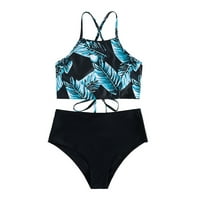 Žene dvije kupaće kostimi visokog struka Bikini set seksi tropski list Ispis cvjetnog ispisa čipka za