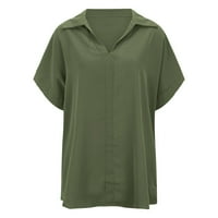 Žene ljetne vrhove V izrez kratka bluza s rukavima, casual majica od pune boje