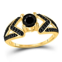 10k žuto zlato okruglo Black Diamond Solitaire mladenkin prsten CTTW