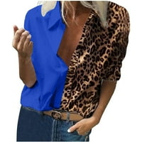 Puntoco plus veličina dugih rukava s dugim rukavima, ženski leopard tisak dugih rukava majica V-izrez