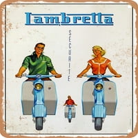 Metalni znak - Lambretta Securite Vintage ad - Vintage Rusty Look
