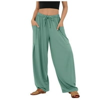WAVSUF ženske hlače plus veličina sa džepovima visokim čvrstim laganim laganim vučnim vučnim štiklama