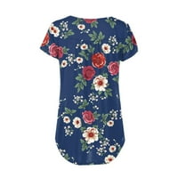 Ženska ljetna casual majica V-izrez kratkih rukava Tunic Tops cvjetno tiskano labava bluza