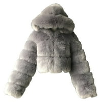 Gakvbuo Fau Fur kapuljača za žene za žene s dugim rukavima zimski kaput otvoren prednji usjev vrhovi