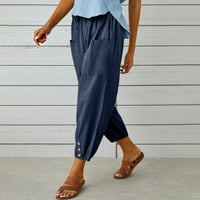 Vivianyo HD ljetne hlače za žene modne žene ljetne casual labavo pamučne i posteljine džepovi čvrste