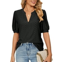 Bazyrey ženske vrhove kratkih rukava s bluzama V-izrez ženske ležerne ljetne tuničke majice crna m