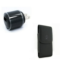 Crna vertikalna kožna futrola W Rapid 1.5amp Početna Zidna zida Travel AC električni adapter USB punjač