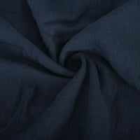 Lan haljina za žene, ženska pamučna posteljina od pune boje haljina s kratkom rukavom V-izrezom