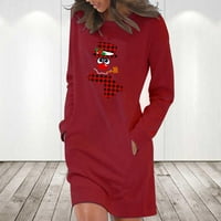 Zunfeo Ženske duksere Haljina - modni casual udobne dugih rukava okrugli vrat Božićne haljine s crvenim