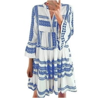 USMIXI Sundresses za ženske rukav V-izrez Striped ispis koljena, haljina na plaži Labavi protočni rubf