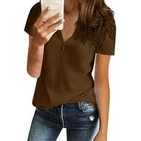 Ženski vrhovi Henley Solid bluza casual ženska prodaja kratkih rukava ljetna bluza smeđa 3xl