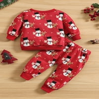 Huakaishijie Toddler Djevojke Božićne hlače Set Snowman Santa Claus Elk Print Dugim rukavima Duks elastične