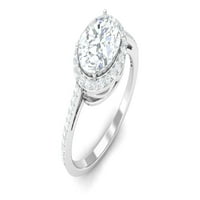Classic Moissite Halo Angažman prsten - East West Ring - 1. CT - D-VS ocjena, 14k bijelo zlato, SAD