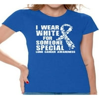 Neugodne stilove Žene nosim bijelu za nekoga posebna grafička majica na vrhu svjesnosti od raka pluća