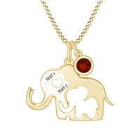 Okrugla simulirana garnat mama i baby slon engrave privjesak ogrlica 14k žuto zlato preko sterlinga