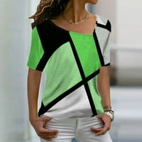 Bazyrey bluza za žene Ženska modna ležerna temperamenta V-izrez Labavi geometrijski print Majica kratkih