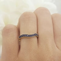 DazzlingRock kolekcija okrugli plavi safir vjenčani zakrivljeni štitni prsten za žene u 10k žuto zlato,