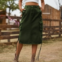 Ljetne haljine za žene za žene za žene Ženska modna casual čvrsta boja traper polu elastična stručna struka Midi suknja Army Green A XXL