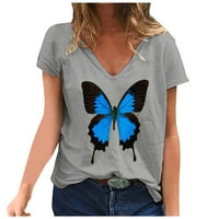Dyfzdhu majica za žene modni casual leptir s V-izrezom, majica s kratkim rukavima