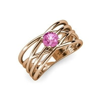 Okrugla ružičasta Sapphire Womens Solitaire Criss Cross Promise Ring 0. CT 14K ružičasto zlato .Size