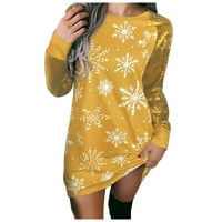 Tarmeek božićne haljine za žene za odmor tunika mini haljina O-izrez snježna pahuljica tiskana vila
