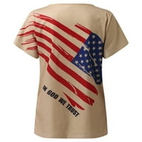 Yinmgmhj Žene Ručno oslikana majica V izrez Tee košulja Pulover kratki rukav Top košulja za neovisnost