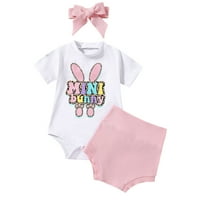 -8jcud Toddlers vrhovi za uskrsnog odjeća za baby djevojke kratki rukav Cartoon Bunny print rubper vrhovi