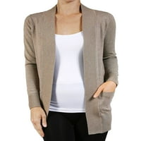 Ženska dugi rukav pletenje rebra otvorena prednja solidna džemper Cardigan-plus veličina dostupan