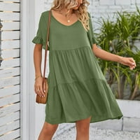 Žene oblače od čvrstog casual fit & flare haljina V-izrez iznad letnje koljena ženske haljine zelene