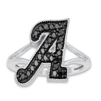 Carat Početni abeceda R okrugli rez crni prirodni dijamantni početni prsten u 14K bijelom zlatu preko