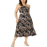 ALLEGRA K Ženska tropsko ljeto cvjetno sundress rez od struka midi haljina
