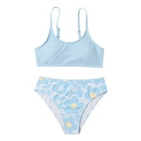 Threadler Swimsuit Summer Big Kids Girls Batim odijelo Dječji cvjetni tisak Solid Boja Bikini set kupaći