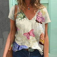 Ženska bluza za bluzu od V-izreza majica kratkih rukava Ljetni vrhovi Vintage Tee Ljetni vrhovi Prom