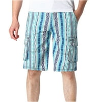 Yuwull Muške plus veličine Teretne pruge Hlače Multi-džepovi opuštene ljetne hlače za plažu hlače plus