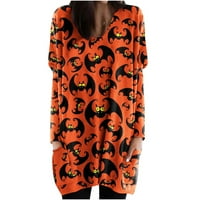 Duks Halloween za žene bundeve s dugim rukavima Crewneck T majice Dress Graphic Restirani pulover vrhovi