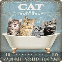 Super izdržljivi vintage metalni limen znak, mačka kupaonica pere svoje šape kupatilo metalni poster