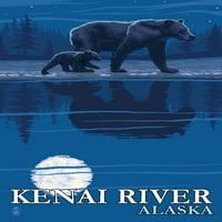 FL OZ Keramička krigla, rijeka Kenai, Aljaska, medvjed i mladunče noću, perilicu posuđa i mikrovalna