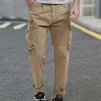 Mortilo teretni pantalone za muškarce, muški zip srednje struka s više džepom fit čvrste opuštene muške