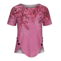 Plus size Žene majice na čišćenju Ženska modna tiskana labava gumba za majicu kratkih rukava Bluza Okrugli