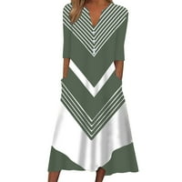 Sredne ljetne haljine za žene ljeto V-izrez Dugme Majica sa džepovima Striped ispisana naglih a-line