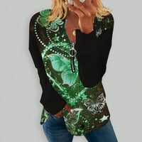 Ženska modna casual koso ovratnik kapuljačnjak leptir, majica s dugim rukavima Top Green XXL