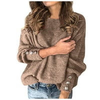 Modni ženski džemper gornji bow ovratnik čvrste tipke rukave pleteni ležerni džemperi topli dugi rukav